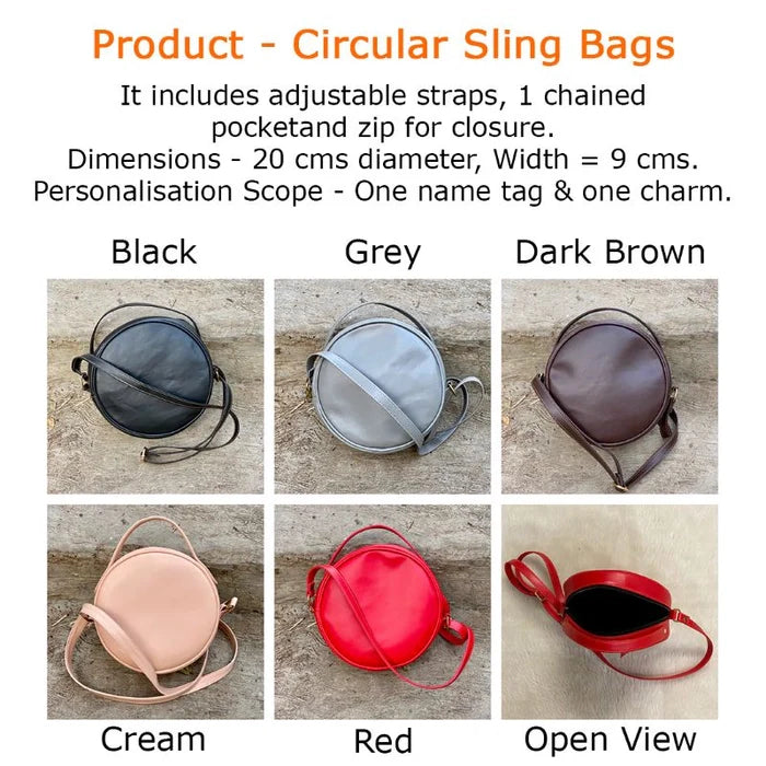 circular ladies sling bag's personalized
