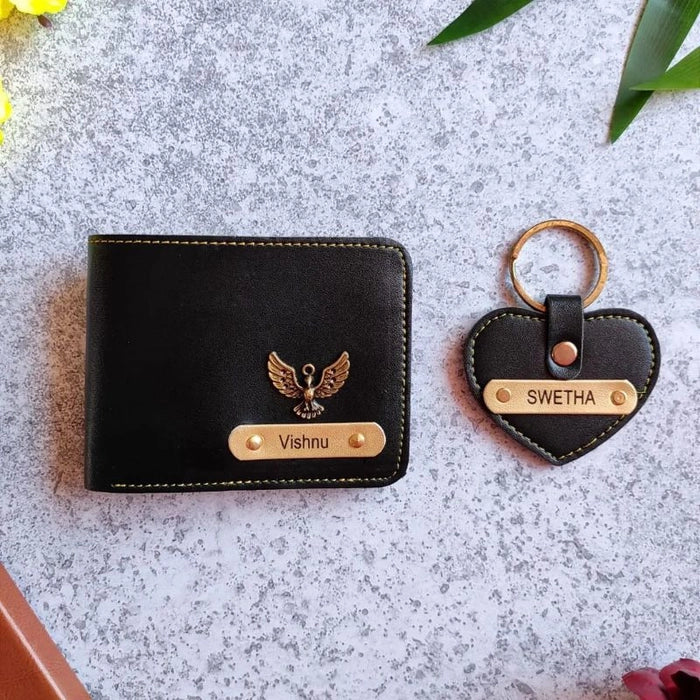 Personalized Men's Wallet heart Keychain Combo