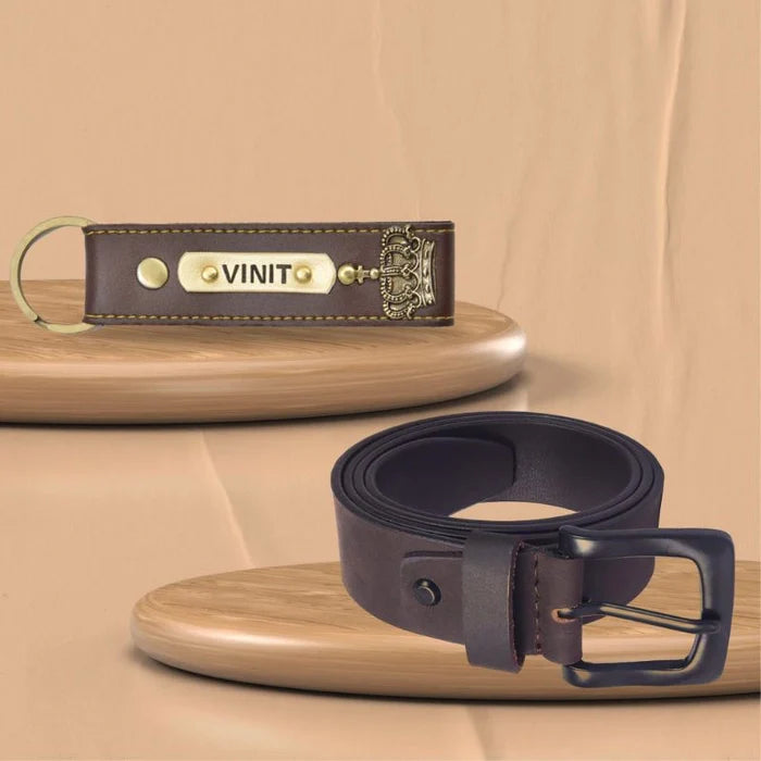 Leather Keychain And Belt Combo