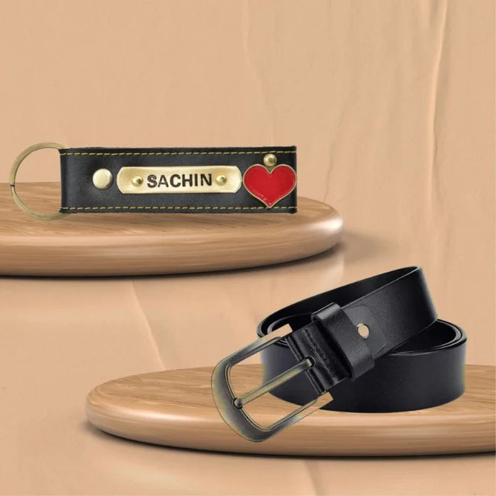 Leather Keychain And Belt Combo