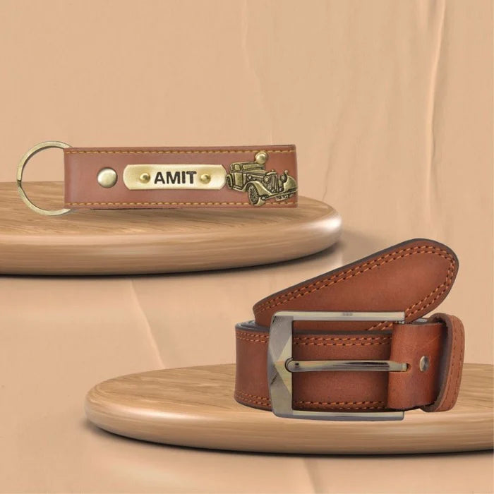 Leather Keychain And Belt Combo