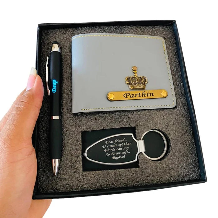 Customised men's wallet with led pen and Keychain combo