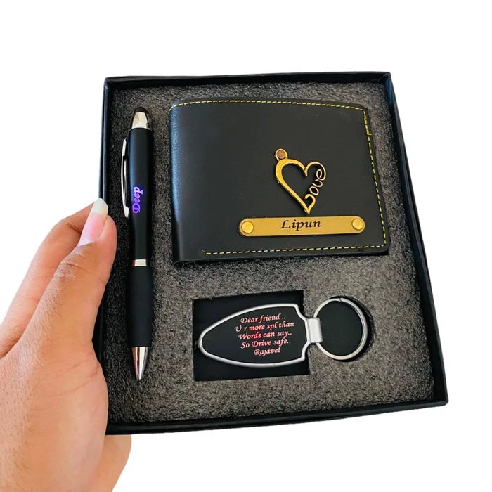 Customised men's wallet with led pen and Keychain combo