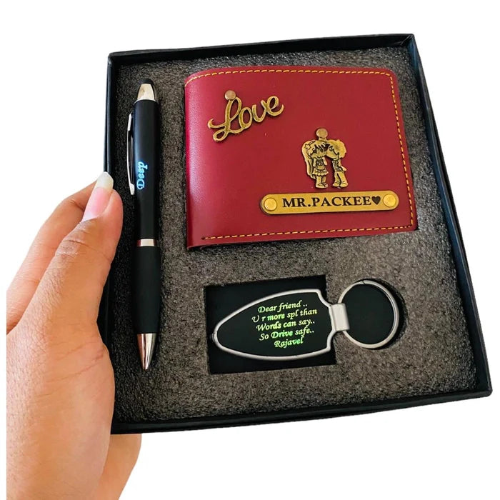 Customised men's wallet with led pen and Keychain combo