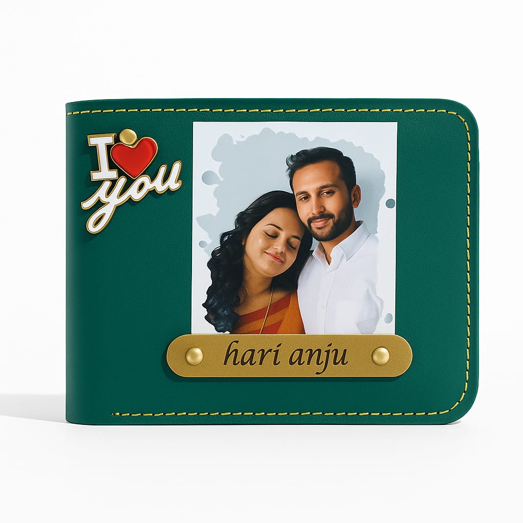 Photo wallet uv printed customised with name and charm